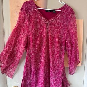 Elegant Pink Paisley Midi Dress